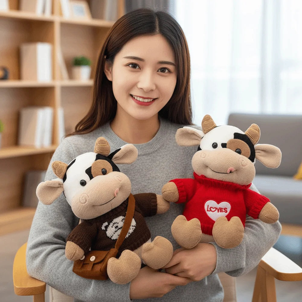 Hot Cute Design Cow Soft Material Simulation Cattle Chinese Zodiac Cow Cartoon Style Sweater Texture Girl Gift